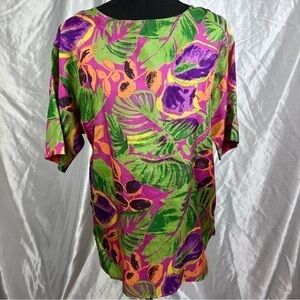 🖤Vintage Colorful Silk Tropical Floral Blouse | Small | Vibrant Summer Style
